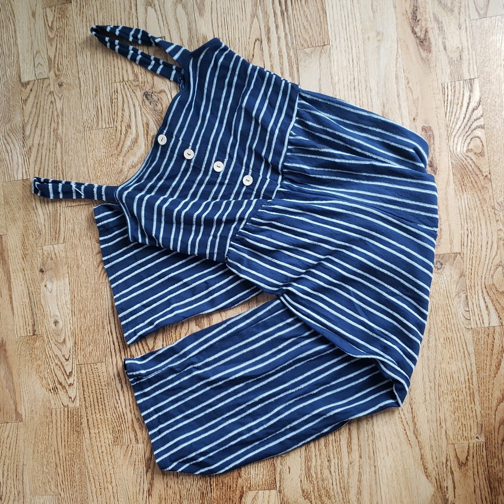 (M) Caution To The Wind Striped Romper Bohemian Contemporary Beach  Vacation